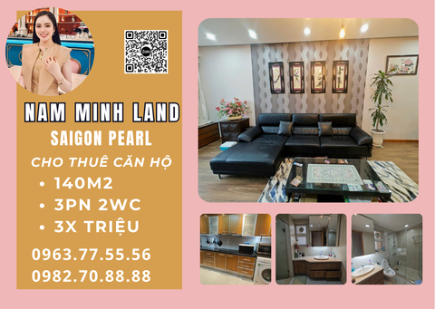  Cho thuê căn hộ Saigon Pearl 3 phòng ngủ 140m2- View nội khu, nội thất trọn bộ 