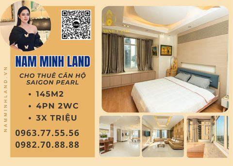  Cho thuê căn hộ Saigon Pearl 4 phòng ngủ 145m2- Tầng cao, view sông thoáng mát 