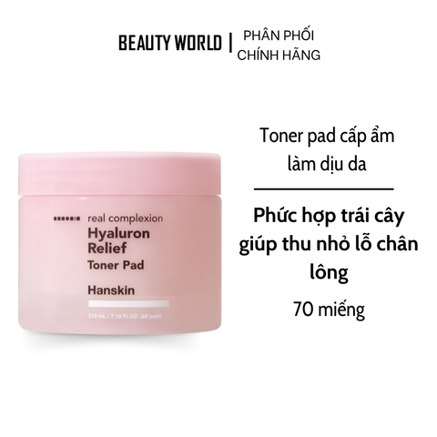 Toner pad cấp ẩm làm dịu da Hanskin Real Complexion Hyaluron Relief Toner Pad 60 Miếng/210ml