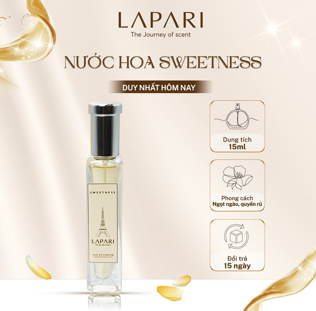 Nước Hoa SWEETNESS Eau De Parfum Chính hãng LAPARI Mùi hương sang trọng, quyến rũ, dung tích 15/100ml