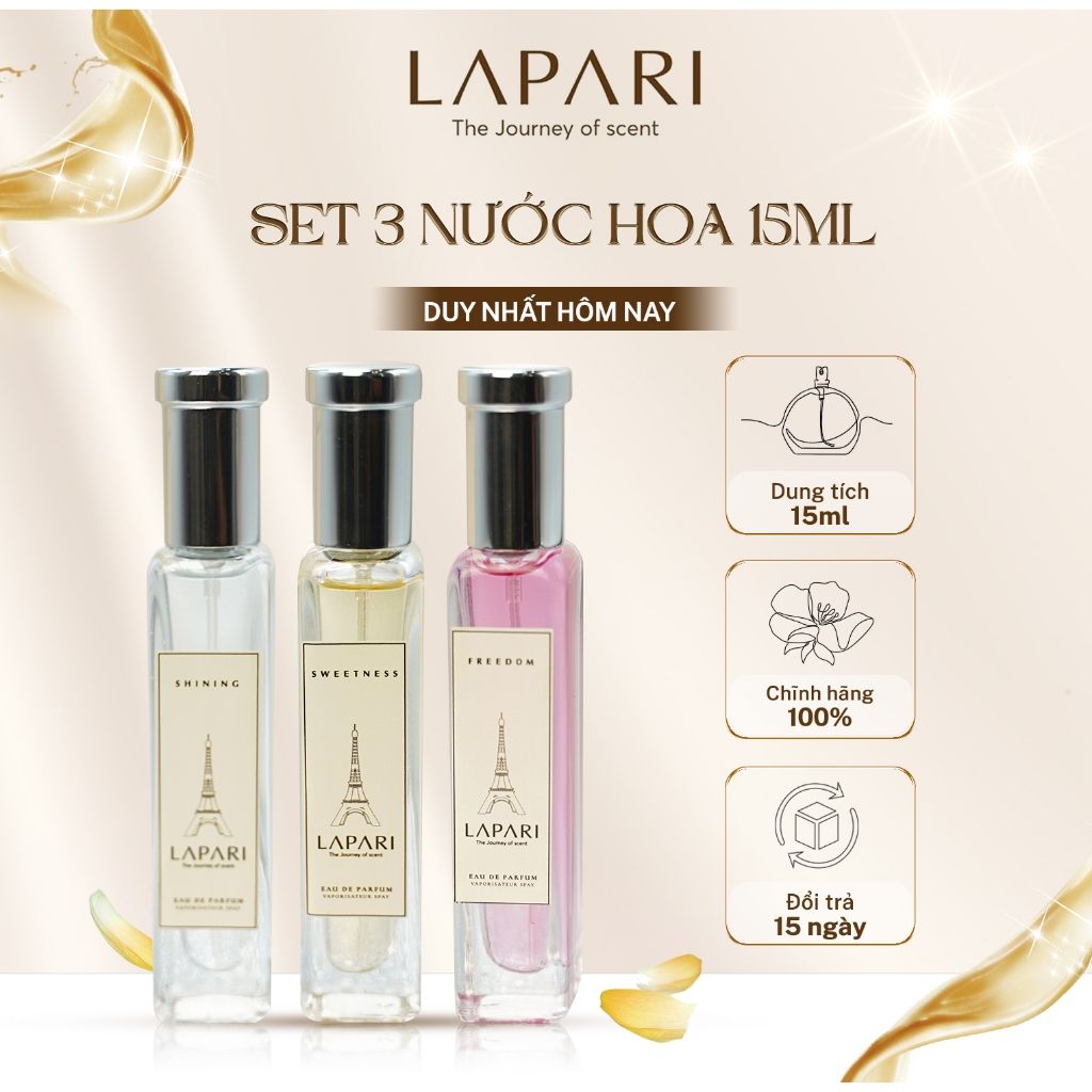 Nước hoa LAPARI chính hãng - set 3 mùi yêu thương FREEDOM, SWEETNESS, SHINING 15ml
