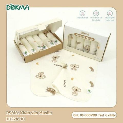 Khăn sữa cao cấp Muslin Dokma DS616, hộp 6 cái