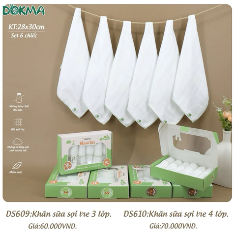 Khăn sữa sợi tre DS610, set 6 cái