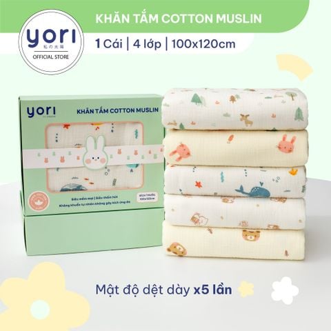 Khăn tắm cotton Muslin nhăn Yori 4 lớp 120x120cm