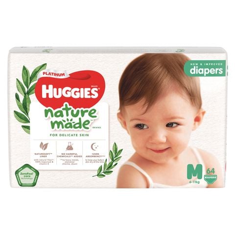 Tã dán Huggies Nature made siêu cao cấp M (64 miếng cho bé 6-11kg)