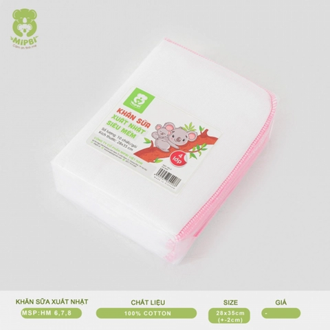 Khăn sữa 4 lớp Mipbi, 28x36cm, set 10 cái
