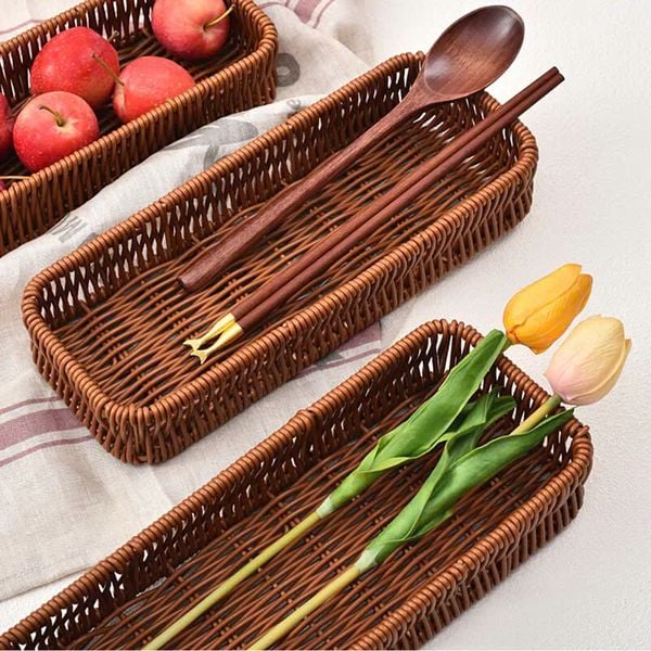  Rectangular Rattan Cutlery Organizer Tray - TR_NCV047 