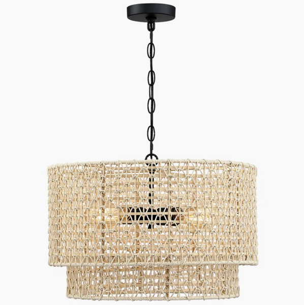  2-Tier Drum Rattan & Bamboo Pendant Chandelier - CL_NCV074 