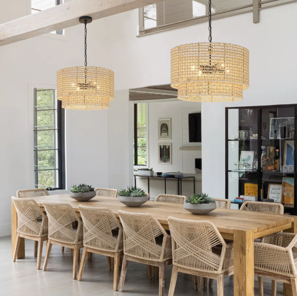  2-Tier Drum Rattan & Bamboo Pendant Chandelier - CL_NCV074 