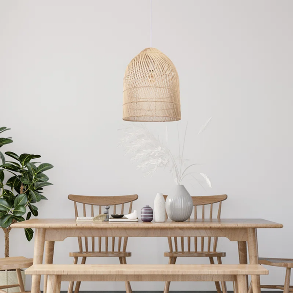  Handwoven Rattan Bell Pendant Light with Metal Frame - CL_NCV086 