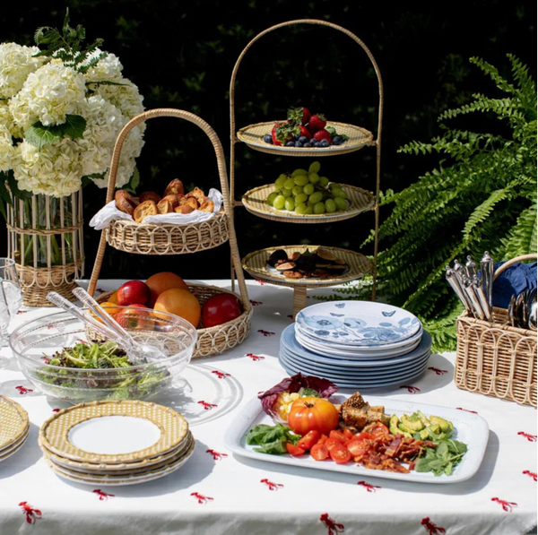  2-Tier Rattan Serving Basket Stand with Handle - TR_NCV039 