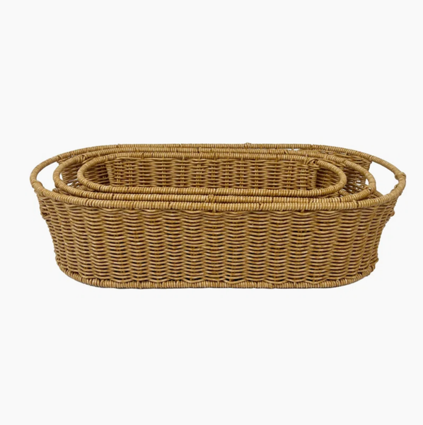 Set of 3 Oval Woven Organizer Baskets with Handles - TR_NCV040 