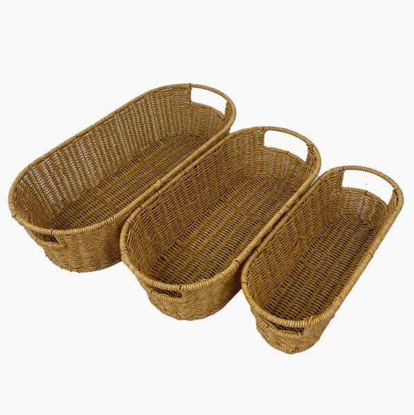  Set of 3 Oval Woven Organizer Baskets with Handles - TR_NCV040 