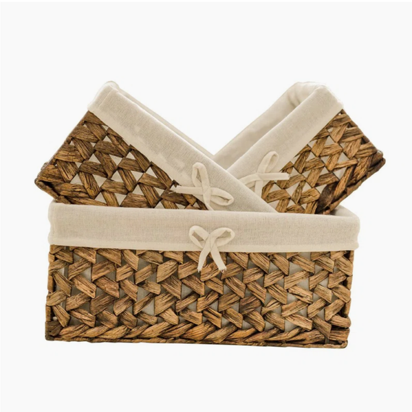  Water Hyacinth Storage Basket Set with Fabric Liners - TR_NCV041 