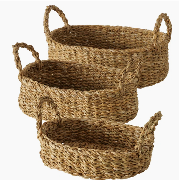  Set of 3 Oval Woven Serving Baskets with Handles - TR_NCV044 