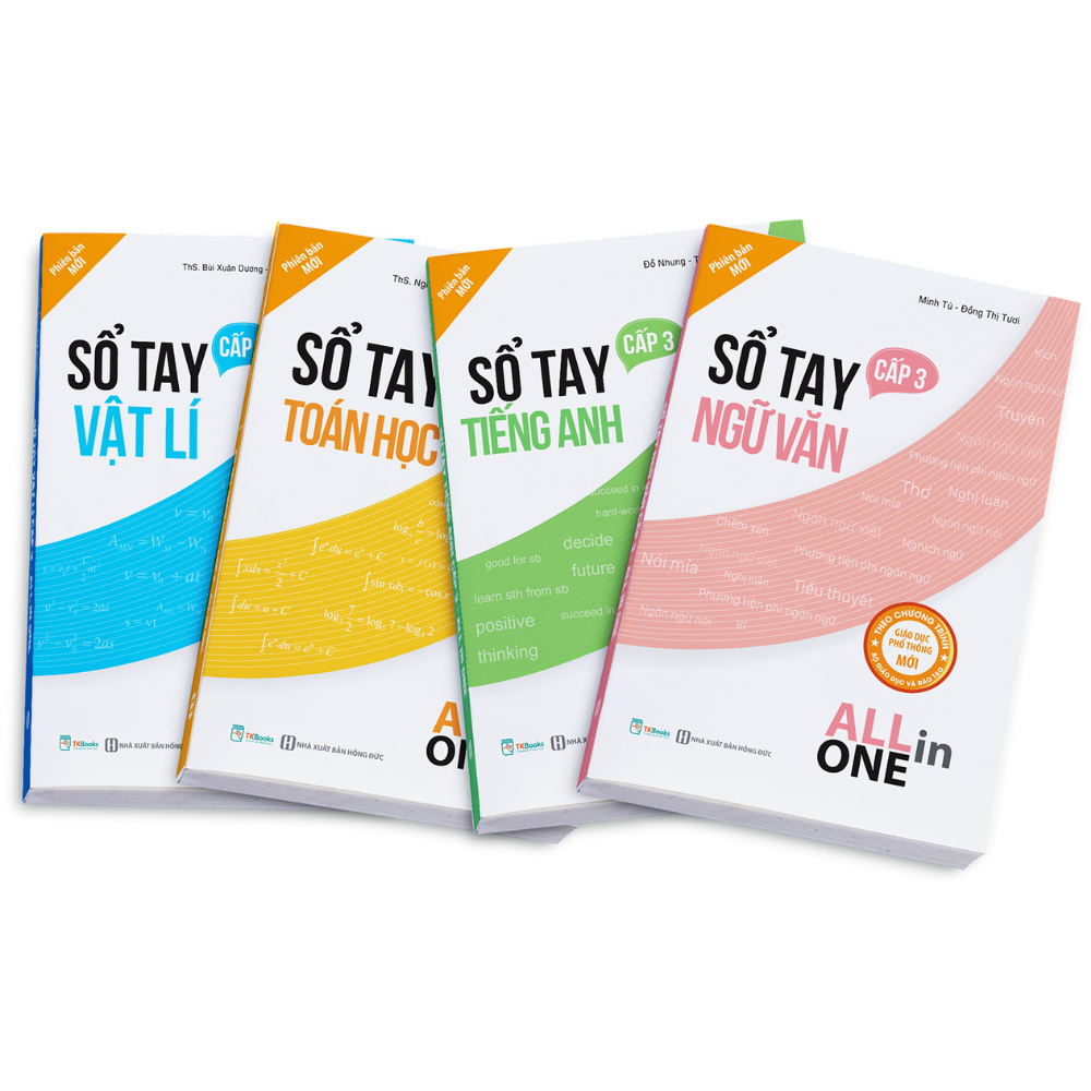  Combo 4 cuốn sổ tay cấp 3 (Toán, Ngữ Văn, Tiếng Anh, Vật Lý) - Tài liệu ôn thi THPTQG 