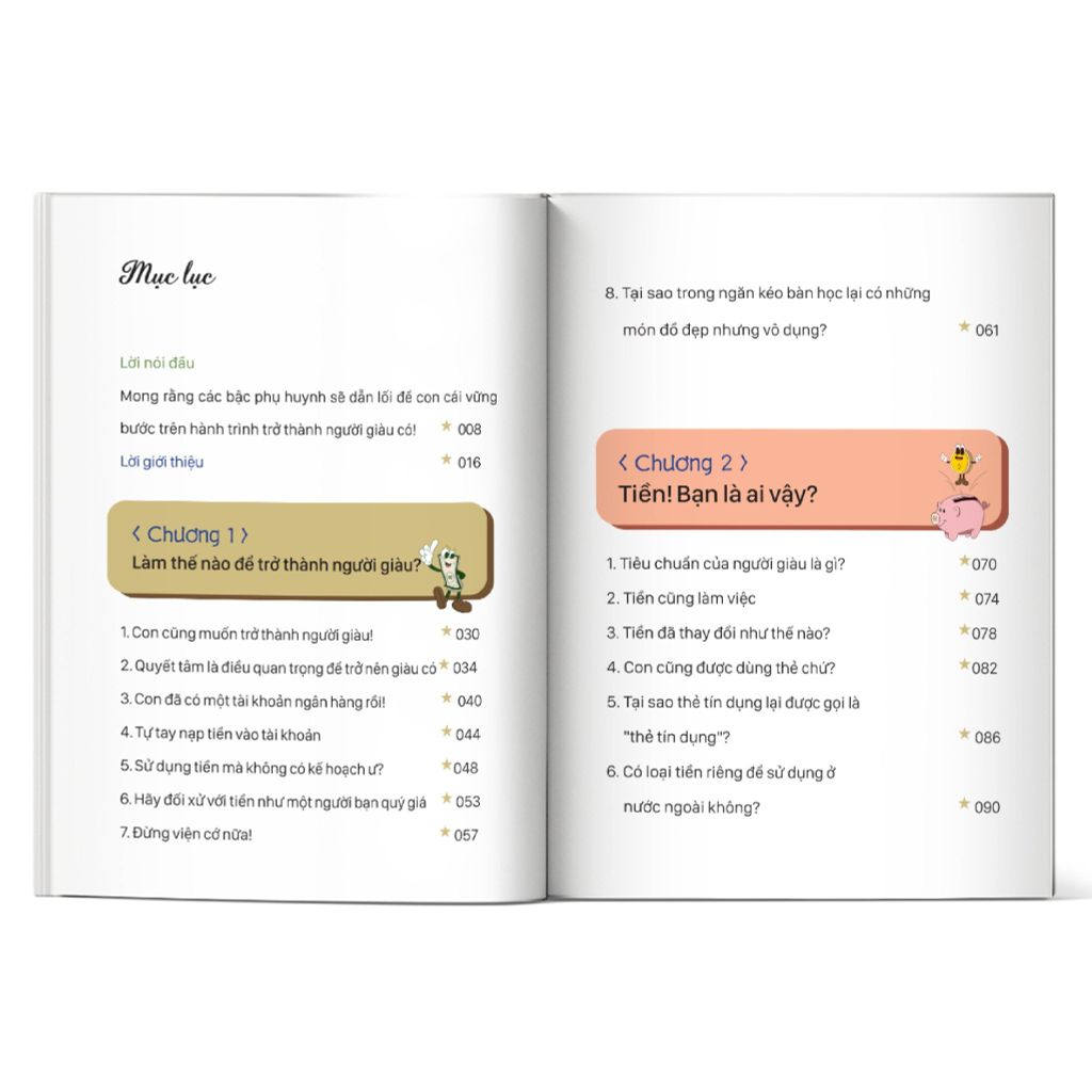Mục lục của cuốn sách Đồng tiền vận hành ra sao? 5 bước hình thành tư duy tài chính cho trẻ