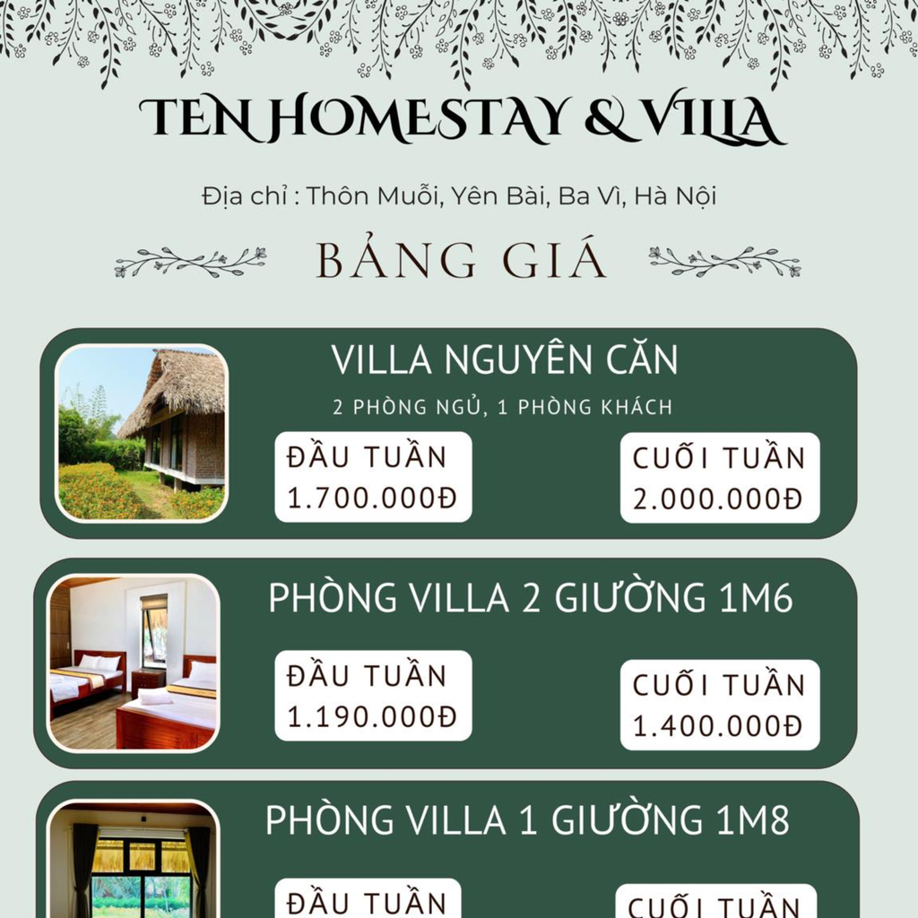  SIÊU HOT: BÁO GIÁ TEN HOMESTAY & VILLA MÙA THU ĐÔNG 2024 