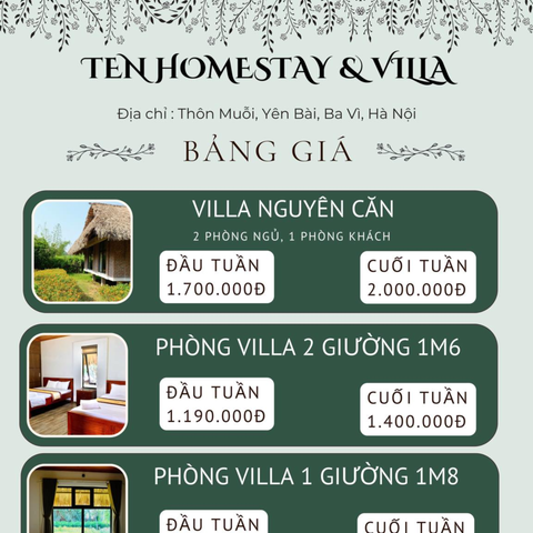  SIÊU HOT: BÁO GIÁ TEN HOMESTAY & VILLA MÙA THU ĐÔNG 2024 