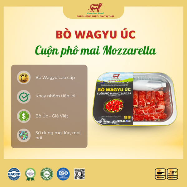  Bò Wagyu Úc Cuộn Phô Mai Mozzarella Kèm Sốt Tiêu Đen 