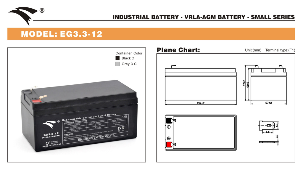 Bình ắc quy cho bộ lưu điện UPS EAGLE EG3.3-12  12V-3.3AH (HÀNG NGOẠI NHẬP)