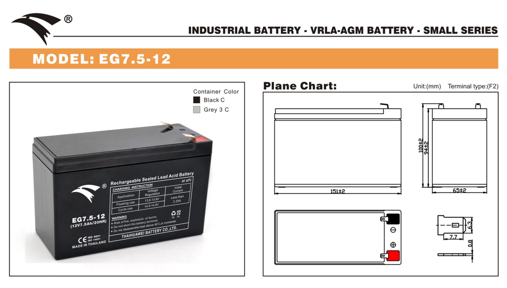 Bình ắc quy cho bộ lưu điện UPS EAGLE EG7.5-12 12V-7.5AH (HÀNG NGOẠI NHẬP)