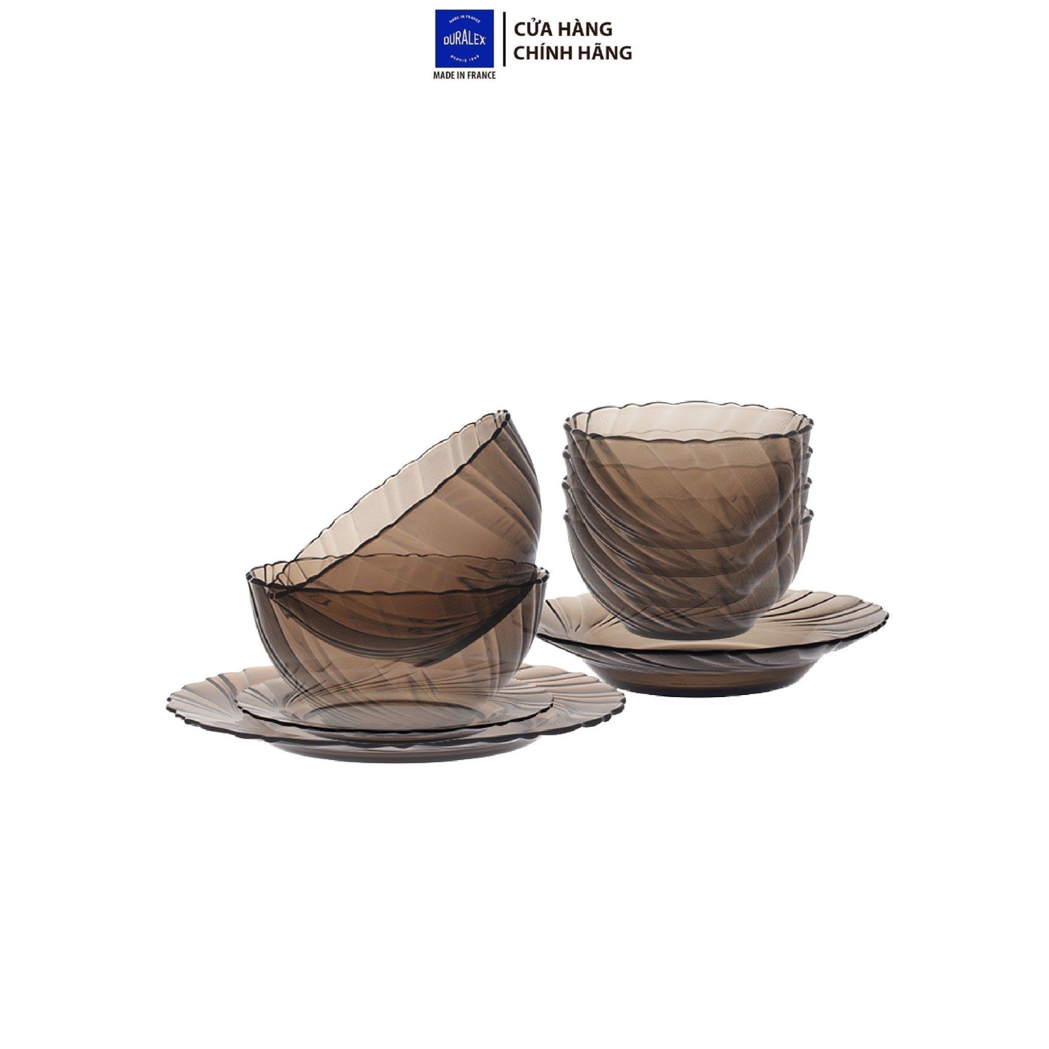  Bộ bàn ăn 9 món D8009BC Duralex - Beau Rivage nâu khói Sepia Thủy tinh cường lực cao cấp Pháp 