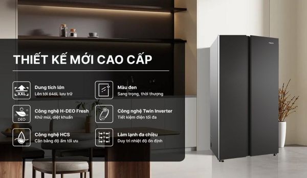 Tủ lạnh Aqua Side by Side AQR-S682XA.BL 646 lít Twin inverter màu đen