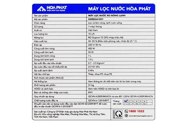 Máy lọc nước RO nóng nguội lạnh Hòa Phát HWBS3A 1021 10 lõi
