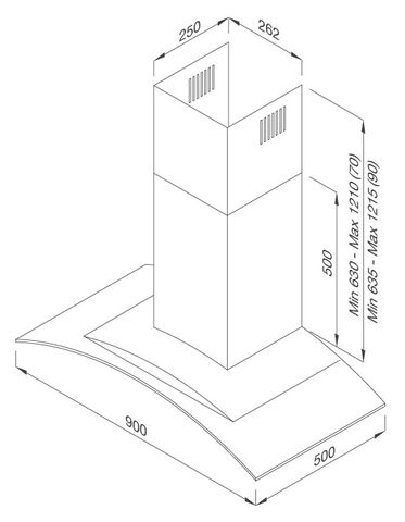 Máy hút mùi áp tường Malloca Gama K3155.9 kính cong