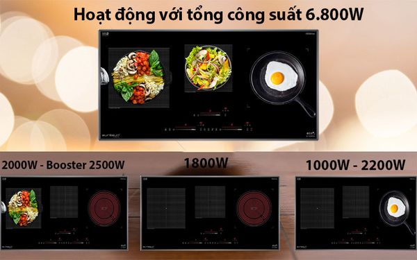 Bếp từ Eurosun EU-TE388MAX kính Schott Ceran 3 vùng nấu Inverter 9 công suất