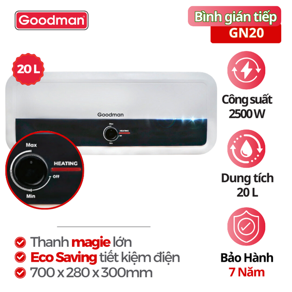 Bình nóng lạnh Goodman GN20, 20 lít, 2500 W