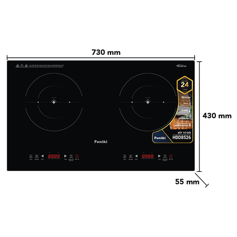 Bếp điện từ đôi Funiki HDD8526 âm tủ Inverter 10 công suất