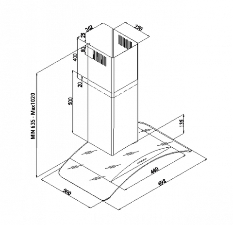 Máy hút mùi áp tường Malloca Gama K3155.7 kính cong