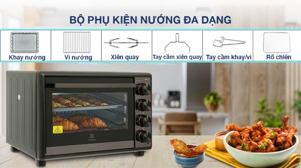 Lò nướng Electrolux  EOT5622CFG dung tích 56L công suất 2200W 7 chức năng nấu Điều khiển cơ tần số 50-60Hz Nguồn điện 220-240V