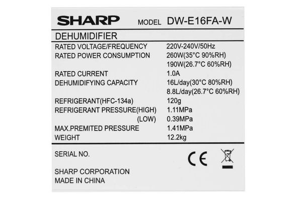 Máy lọc không khí – Hút ẩm Sharp DW-E16FA-W 16L 40m2
