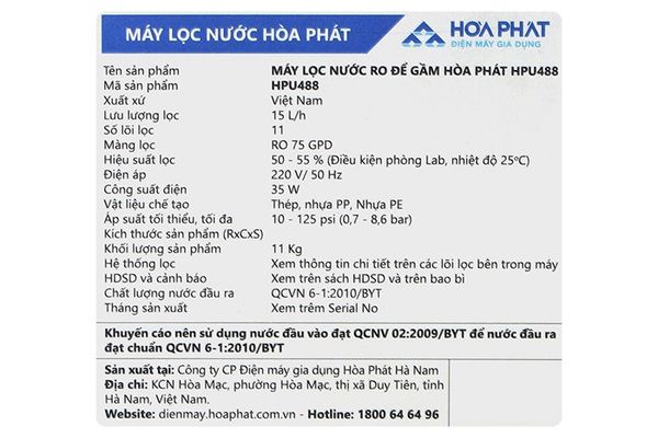 Máy lọc nước RO Hòa Phát HPU488 11 lõi