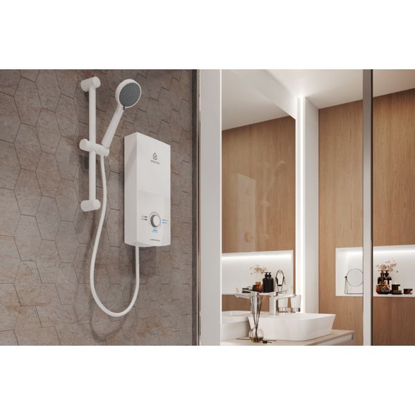 Bình nóng lạnh Ariston AURES PREMIUM 4.5P IVORY có bơm 5 chế độ Residual Heat Cảm biến lưu lượng nước ổn định nhiệt kép