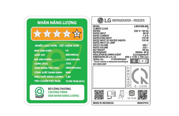 Tủ lạnh LG Inverter 332 lít LBD33BLMA