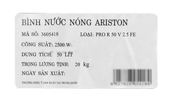 Bình Nước Nóng Gián Tiếp Ariston 50 Lít Pro R 50 V 2.5 FE