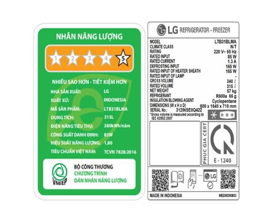 Tủ lạnh LG Inverter 315 lít LTB31BLMA