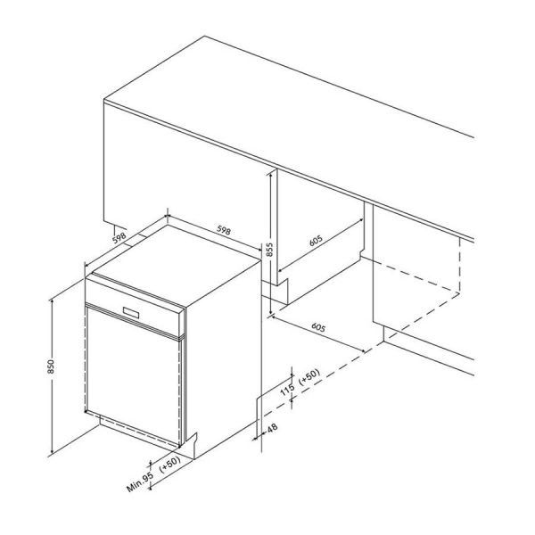 Máy rửa bát Eurosun SMS80EU15E dung tích 14 bộ bát đĩa tiêu chuẩn năng lượng A+++ áp suất nước 0.3bar