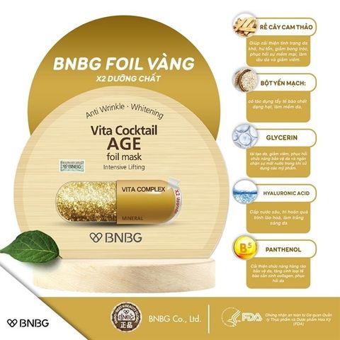 BNBG_Mặt Nạ Vita Cocktail Age Dưỡng Săn Chắc Da, Ngăn Ngừa Lão Hóa 30ml (Vàng)