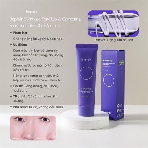 BEPLAIN_Kem Chống Nắng Sunmuse Tone Up & Correcting Sunscreen 50ml (Tím Đậm)