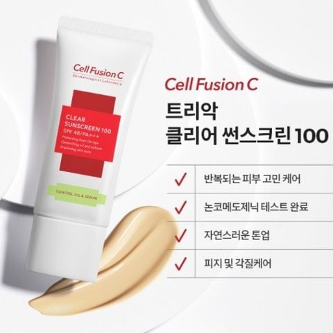 CELL FUSION C_Kem Chống Nắng Cho Da Dầu, Mụn Clear Sunscreen 100(Xanh) 50ml