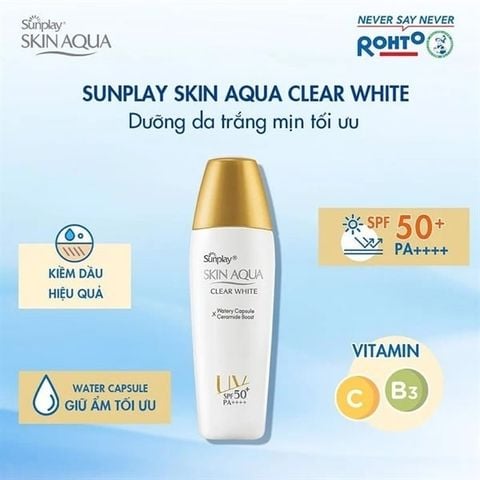 Sunplay_Sữa Chống Nắng Dưỡng Da Trắng Mịn SUNPLAY Skin Aqua Clear White SPF50+/PA+ 55g (nắp đồng lớn)