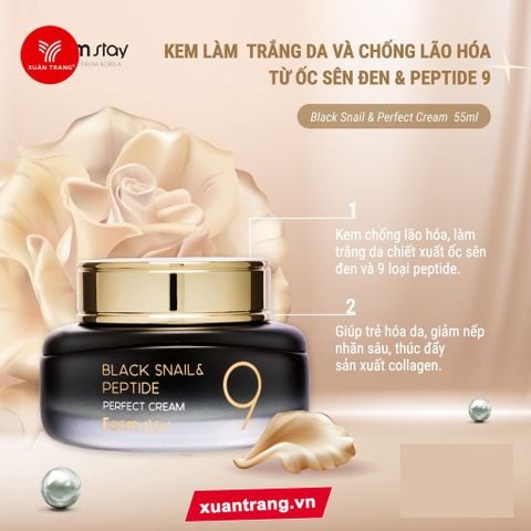 FARMSTAY_Kem Dưỡng Trắng Da, Chống Nhăn Black Snail & Peptide 9 Perfect Cream 55ml