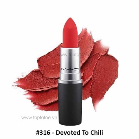 MAC_Son Thỏi Powder Kiss Lipstick (#316 Devoted To Chili) 3Gtt