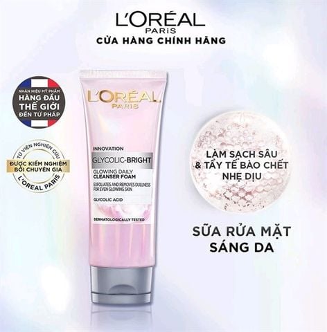 L'ORÉAL_Sữa Rửa Mặt Sáng Da Glycolic-Bright Glowing Daily 100ml