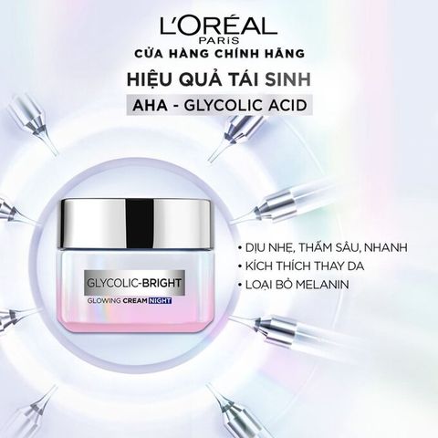 L'ORÉAL_Kem Dưỡng Sáng Mịn Mờ Thâm Nám Ban Đêm Glycolic-Bright 50ml (Hồng)